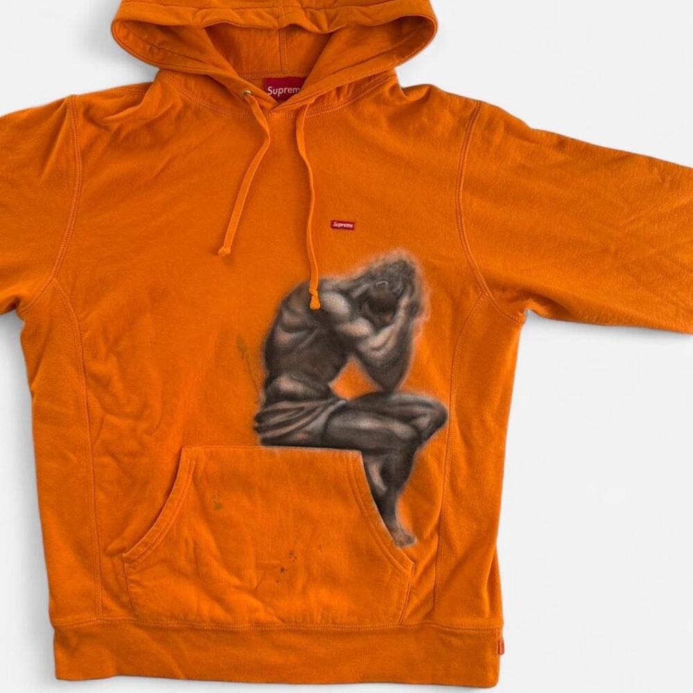 Custom Hand-Painted Supreme Small Box Logo Hoodie Orange SS20 - Size M